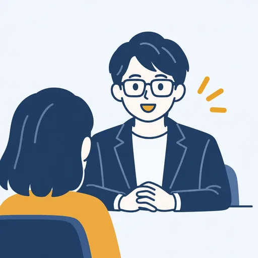 机で相談を受けている人のイラスト